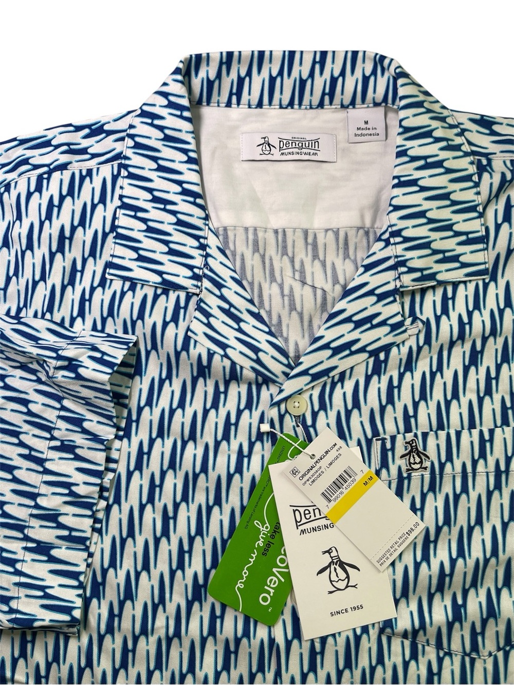 Original Penguin Munsingwear Men Button Up Shirt Limoges Blue Golf EcoVero M